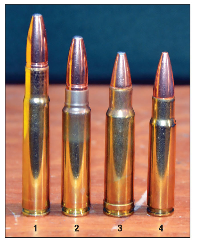 The 35-284 with its competition: (1) 35 Whelen, (2) 35-284, (3) 350 Remington Magnum and (4) 358 Winchester.